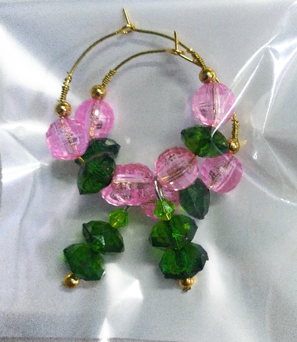NIBRAS Pink Crystal Glass Beads Hoop Earrings - B09JMYF8FS, 7 gm, 7cm x 4.5cm x 1cm